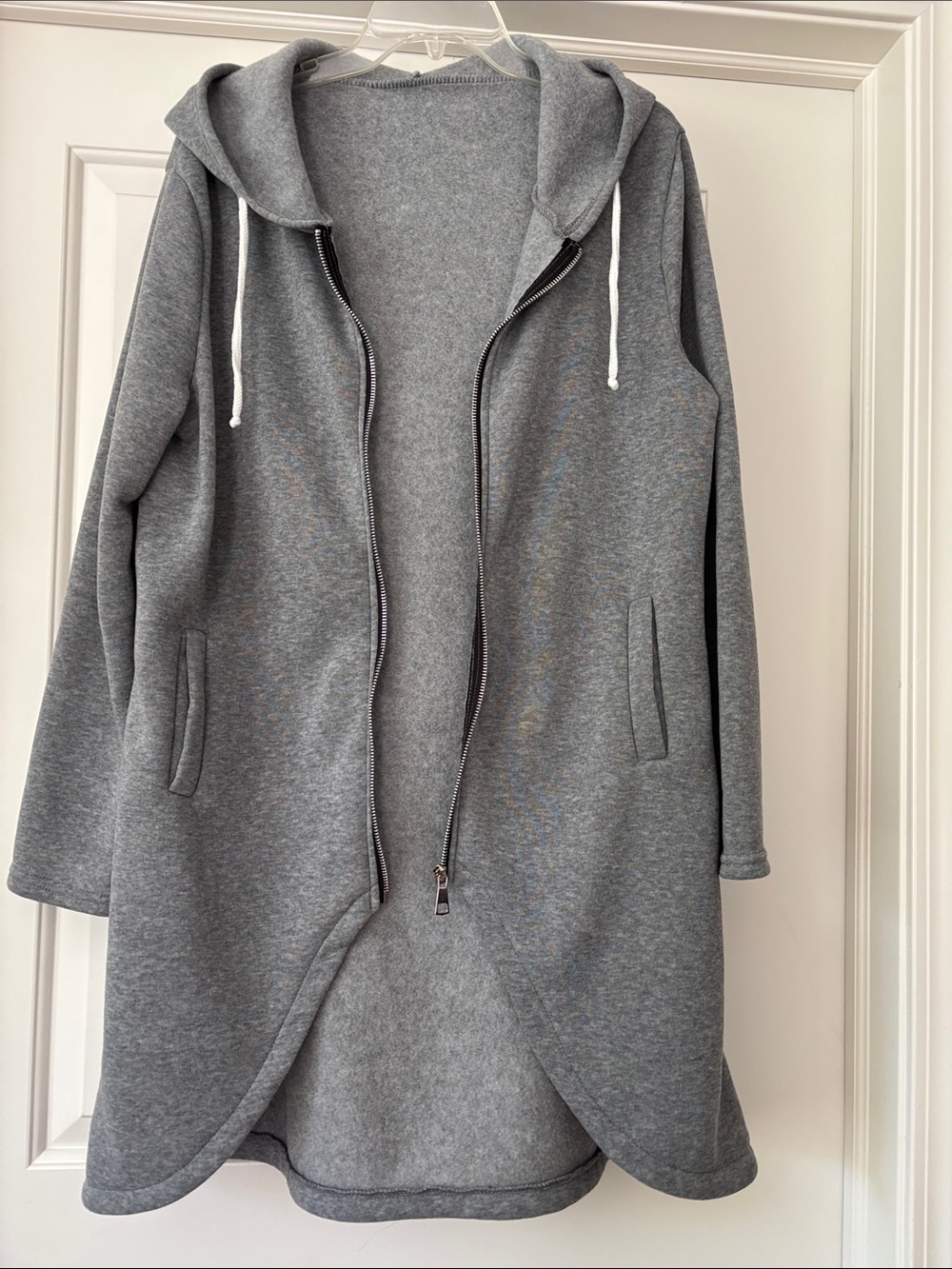Long Grey Zip-Up Hooded Coatigan M - New w/o Tags - Picture 2 of 4